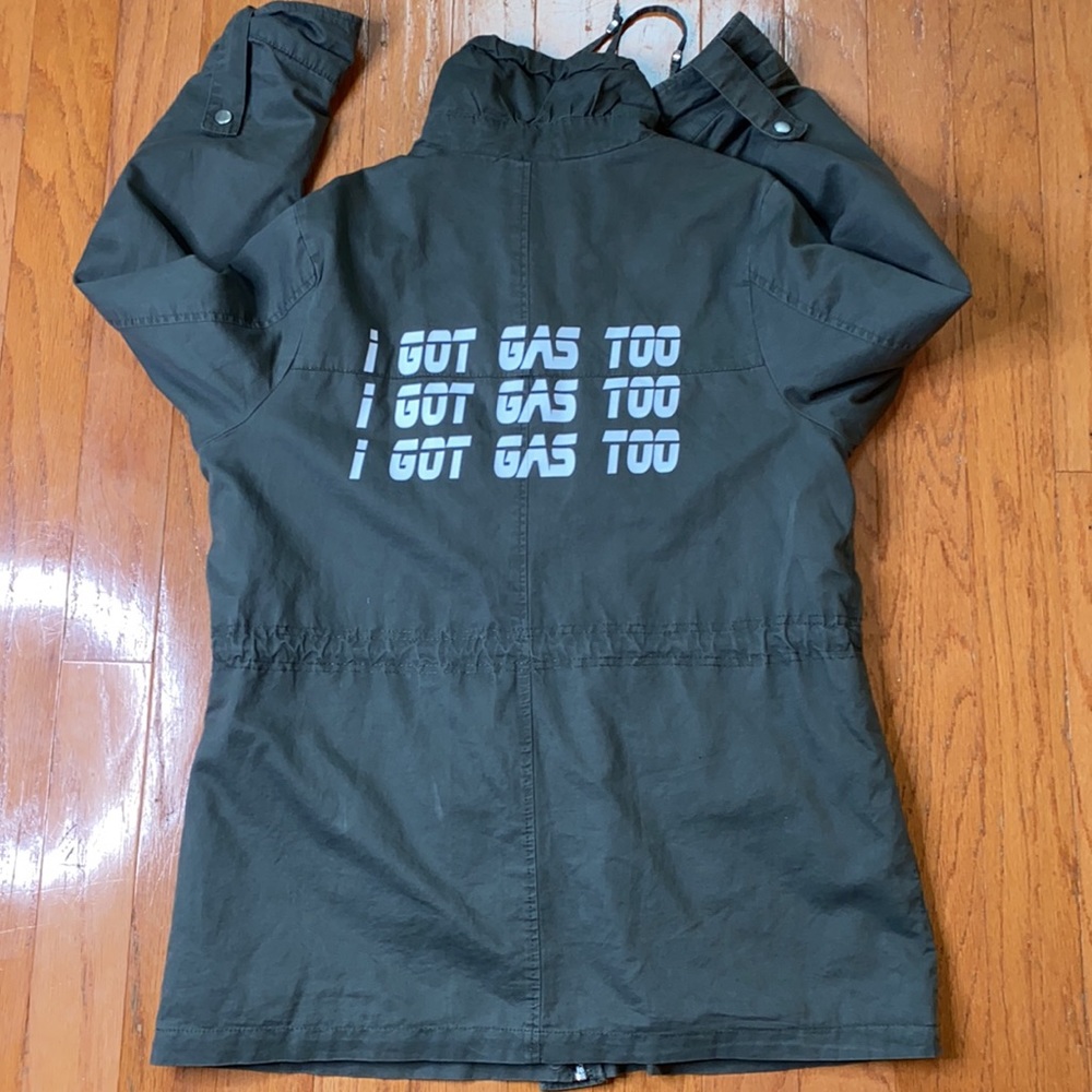 “I GOT GAS TOO” Olive green Beverly Hills polo club trench jacket
